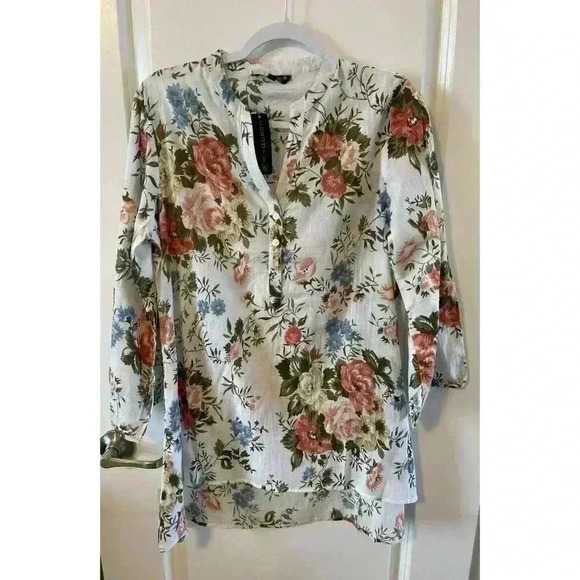 NWT Chaudry KC Floral Shirt/Dress Size M Long Sleeve Cotton Boho India Hippie - Picture 1 of 5